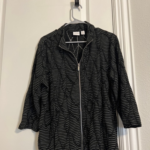 Weekends By Chicos Black and White Striped Zipper Jacket Womens Size Large - Picture 2 of 9